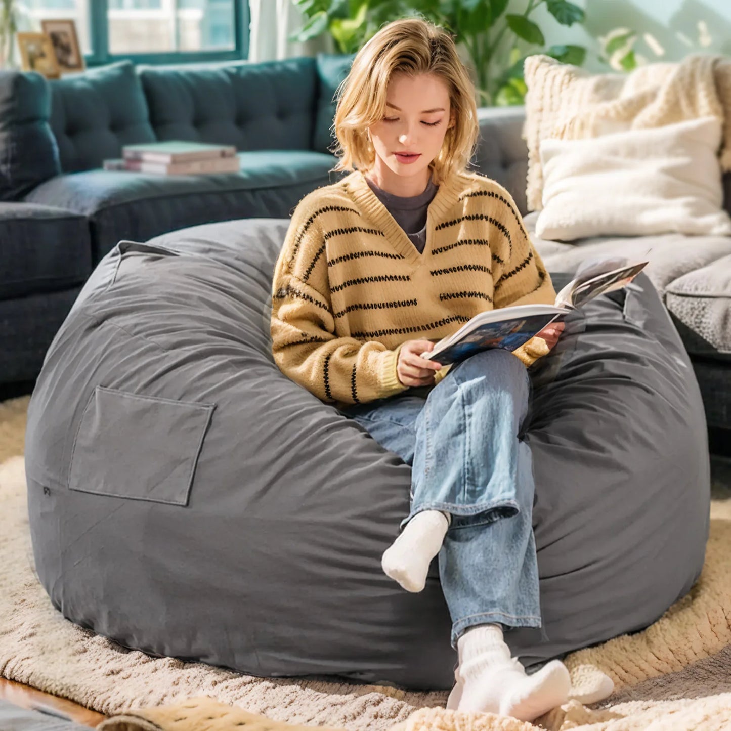 Oversized BeanBagChair For GamingAndReading With Removable Washable Cover Durability Assured