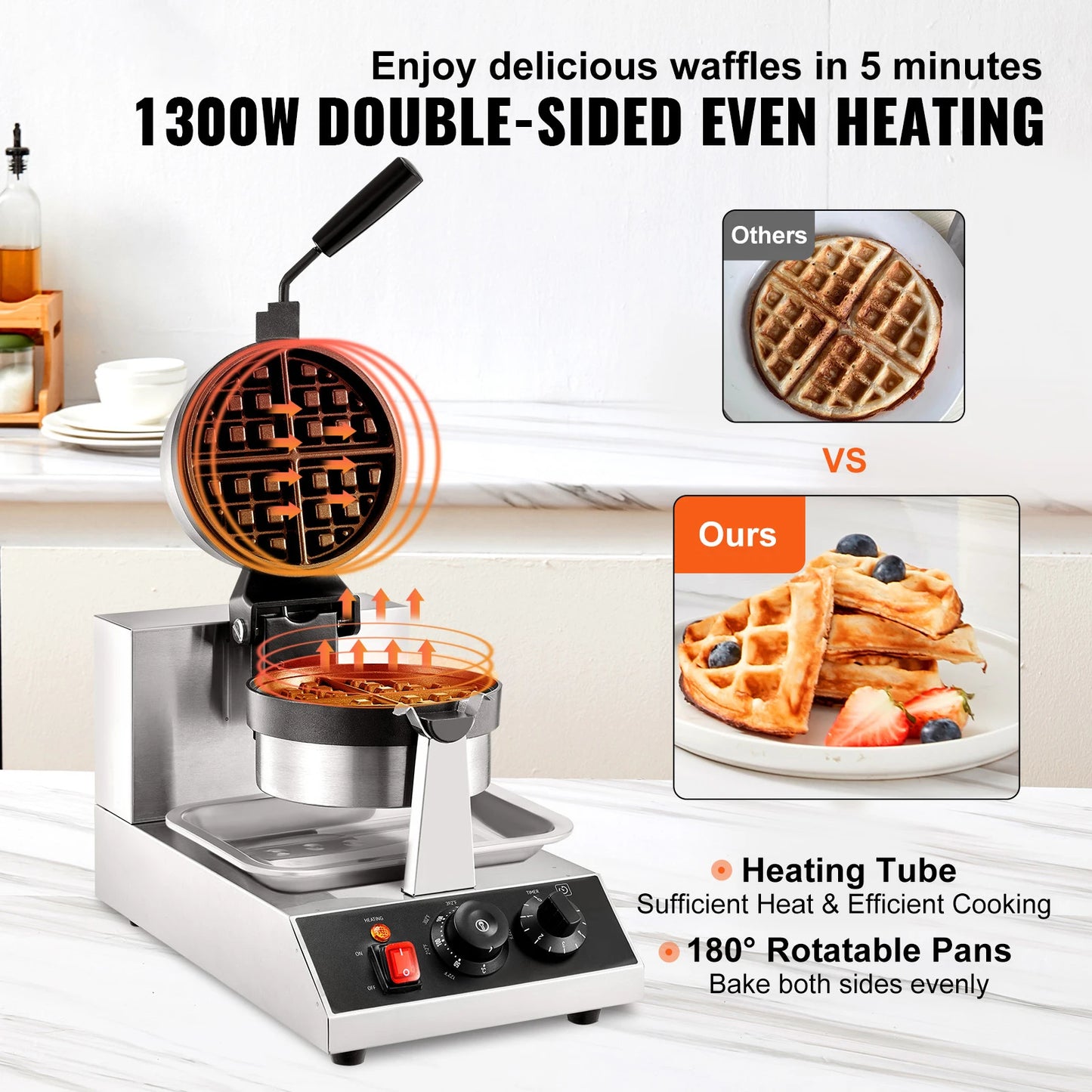 VEVOR SucceBuy Electric Waffle Maker StainlessSteel NonstickCoated Pans Versatile Kitchen