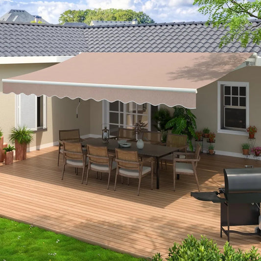 Patio Retractable Awning Sun Shade Shelter With Powder Coated Aluminum Frame Weather Ready