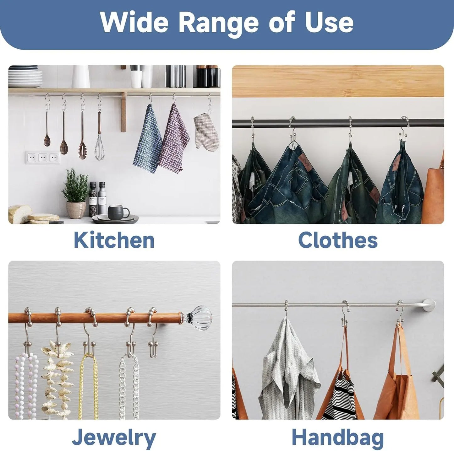 Decorative Stainless Steel Shower Curtain Hooks Moisture Resistant Durable Bathroom