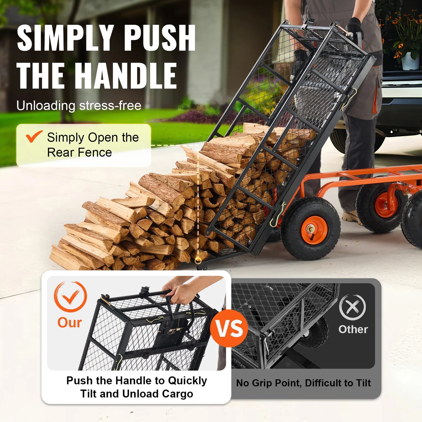 SucceBuy Garden Cart Dump Cart Heavy Duty Utility Wagon 400 Lb Load Capacity 2.1 Cu Ft Cargo Space Metal Frame