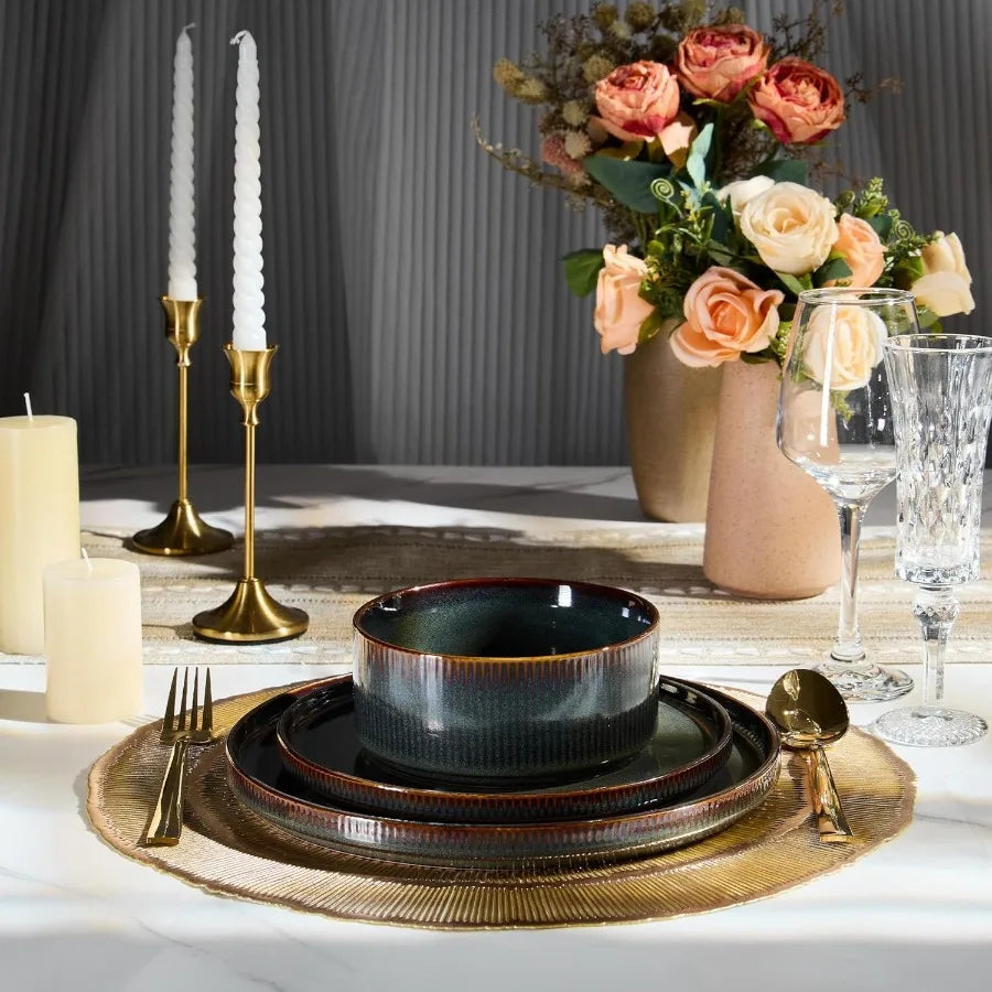 Stoneware Dinnerware Sets 18Pieces Modern Plates and Bowls Sets Kitchen Dinning Porcelain Dishes Set for 6 Chip and Scratch Res