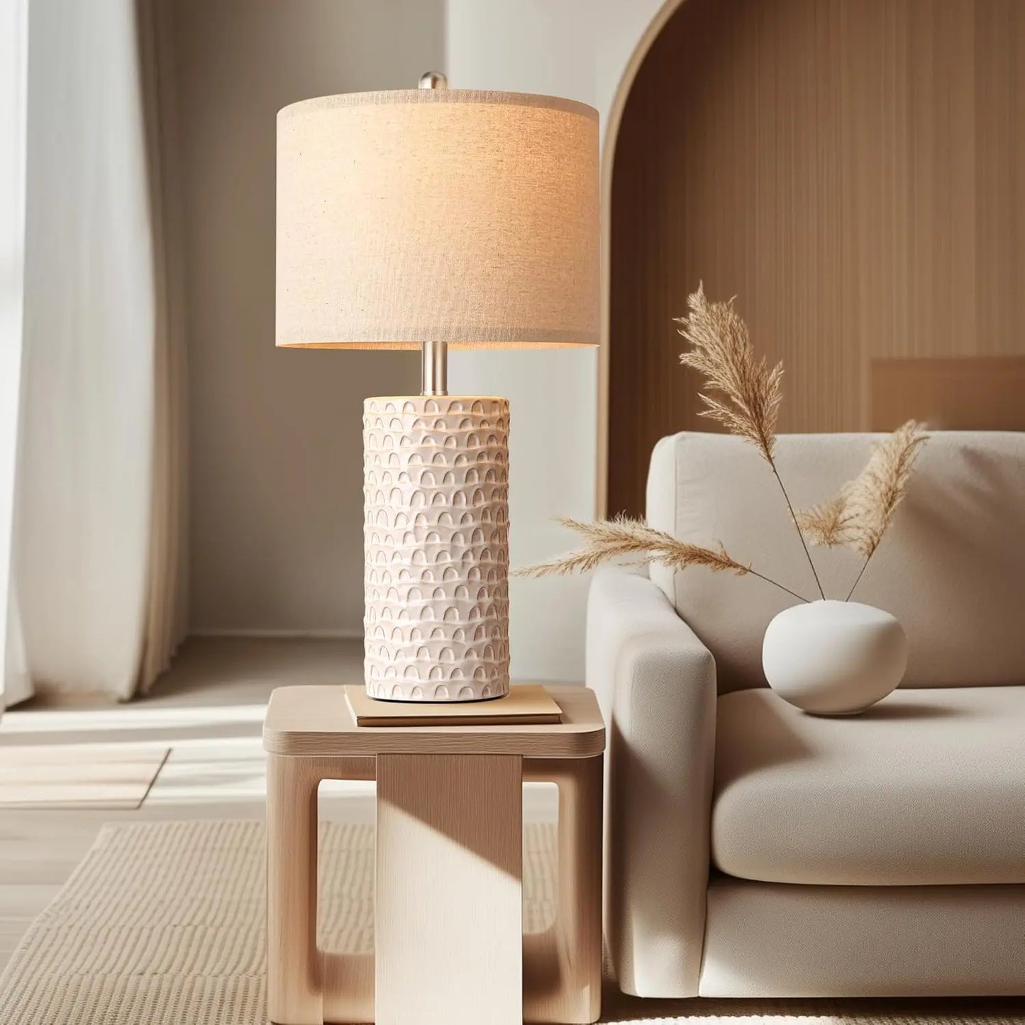 Modern Ceramic Table Lamp Set of 2, Rustic Farmhouse Lamps