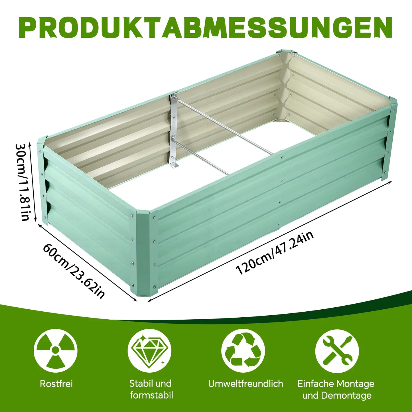 Galvanized Raised Garden Bed Planter Box For Outdoor Planting Rustproof Durable Heavy Duty Rectangular Design
