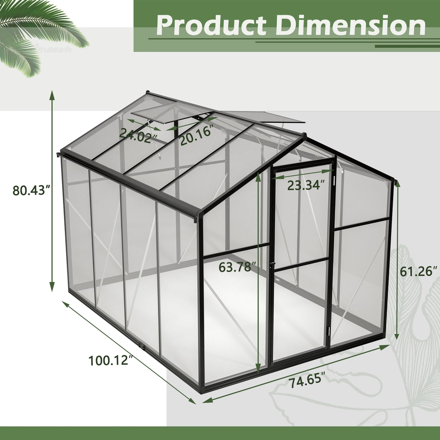 LZBEITEM Polycarbonate Greenhouse With Heavy Duty Aluminum Frame Walk In Garden Outdoor