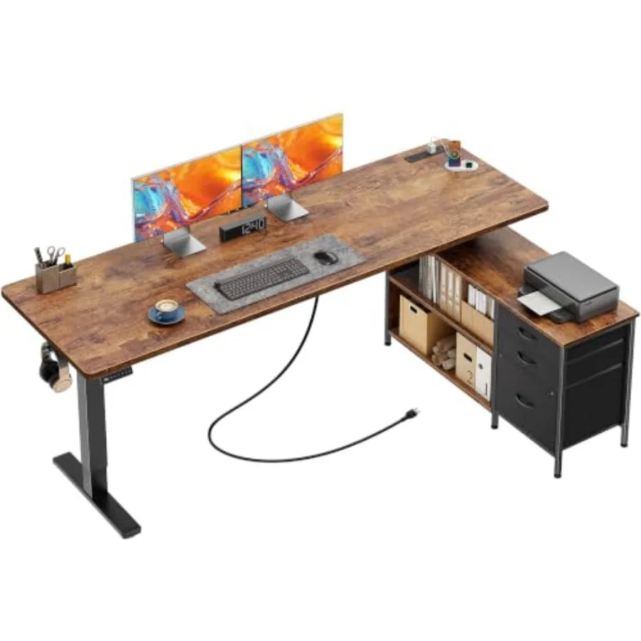 Standing Desk With Outlets Storage Cabinet Shelves And Drawers For Home Office