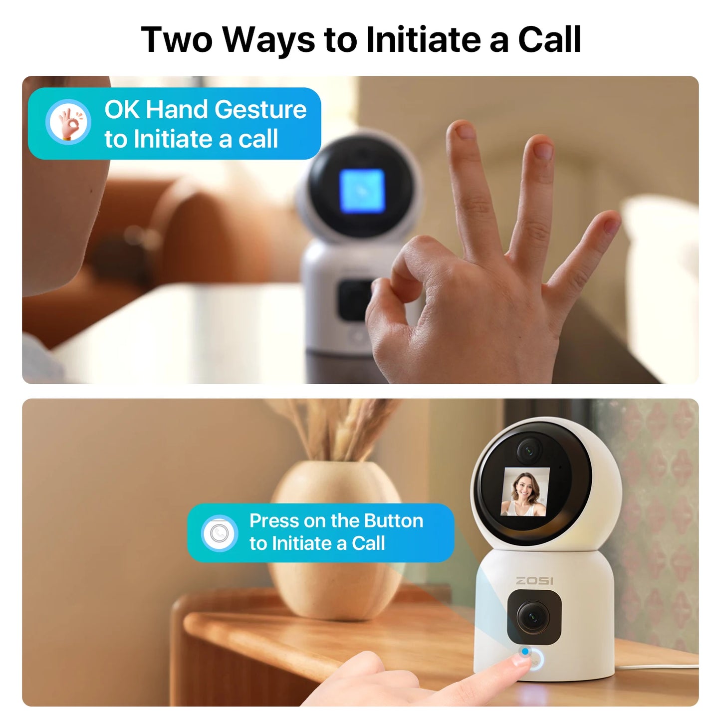 ZOSI 360 AI PTZ Security Camera With Auto Tracking Night Vision 2K Resolution Full 360 Degree Coverage