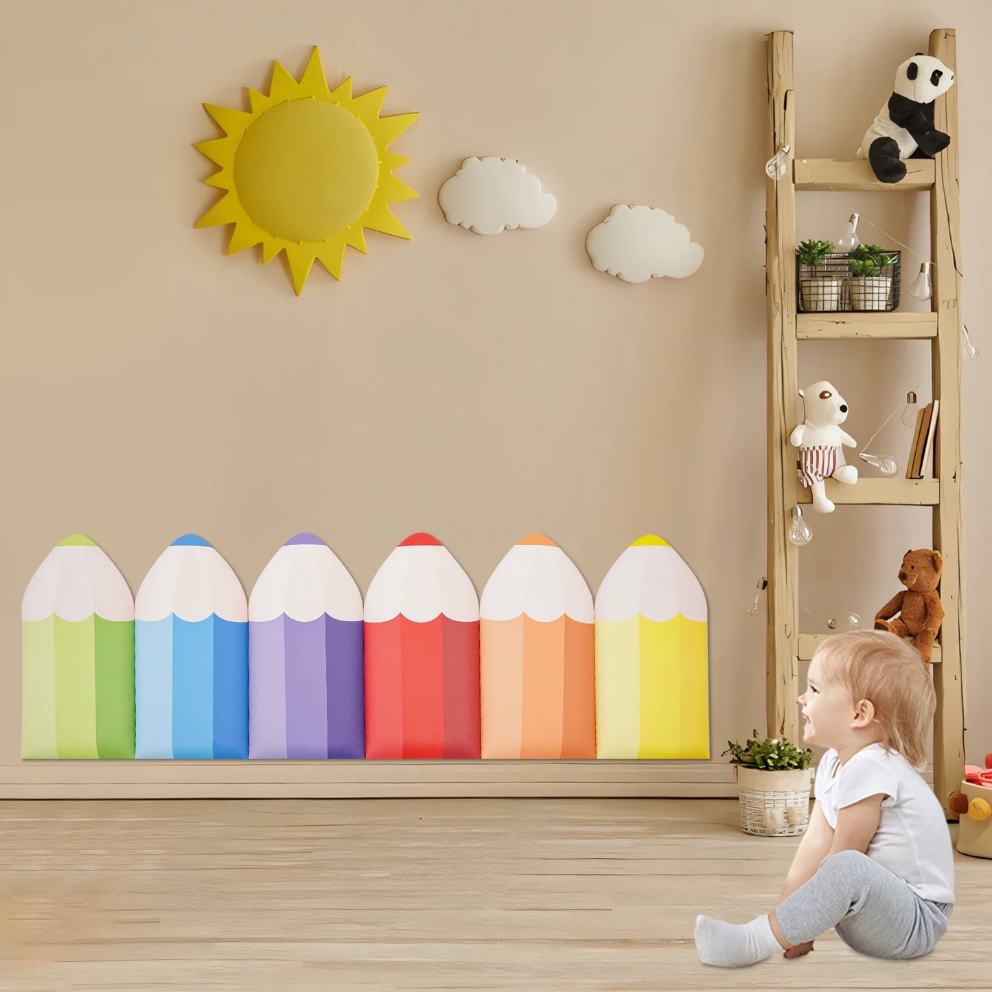 3D Pencil Shaped Wall Padding for Kids Playroom Wall Protection