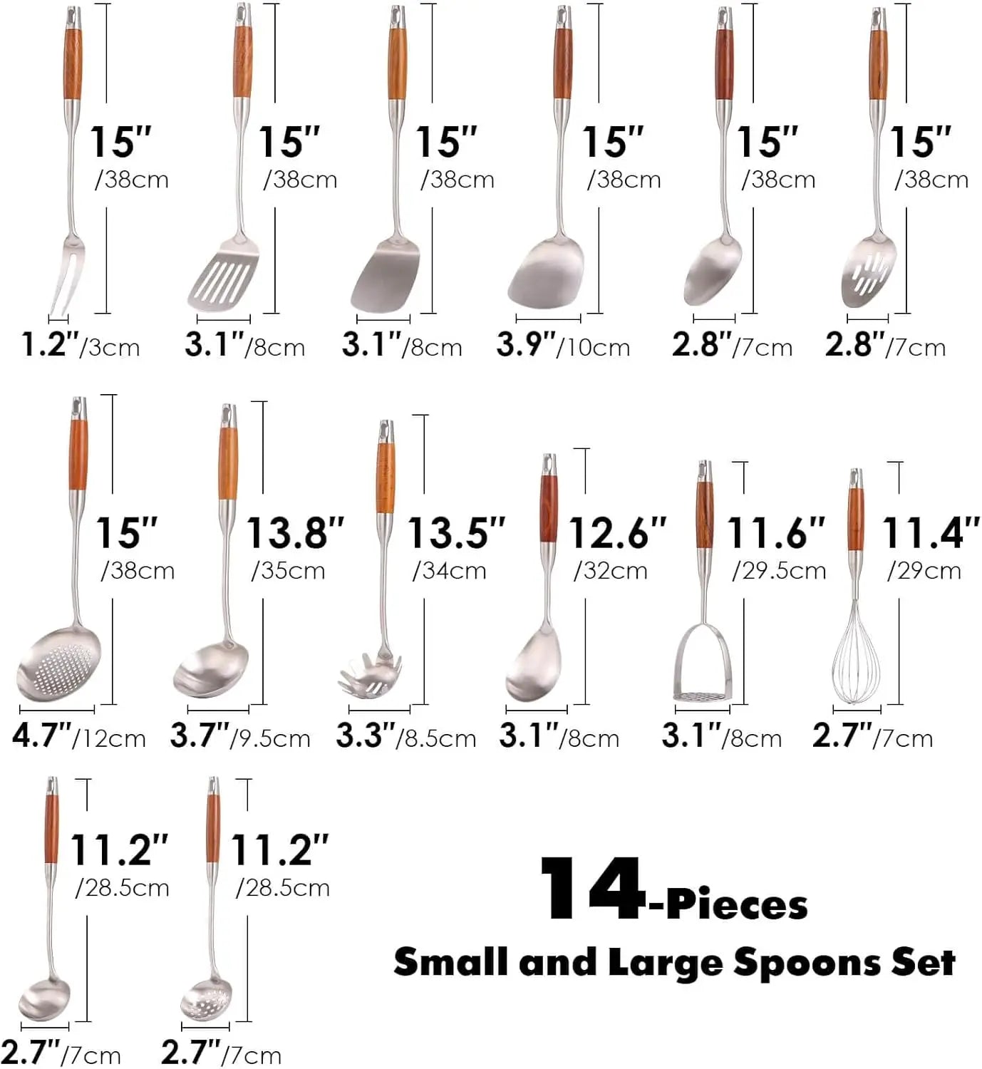 Stainless Steel Kitchen Utensil Set With Wooden Handles