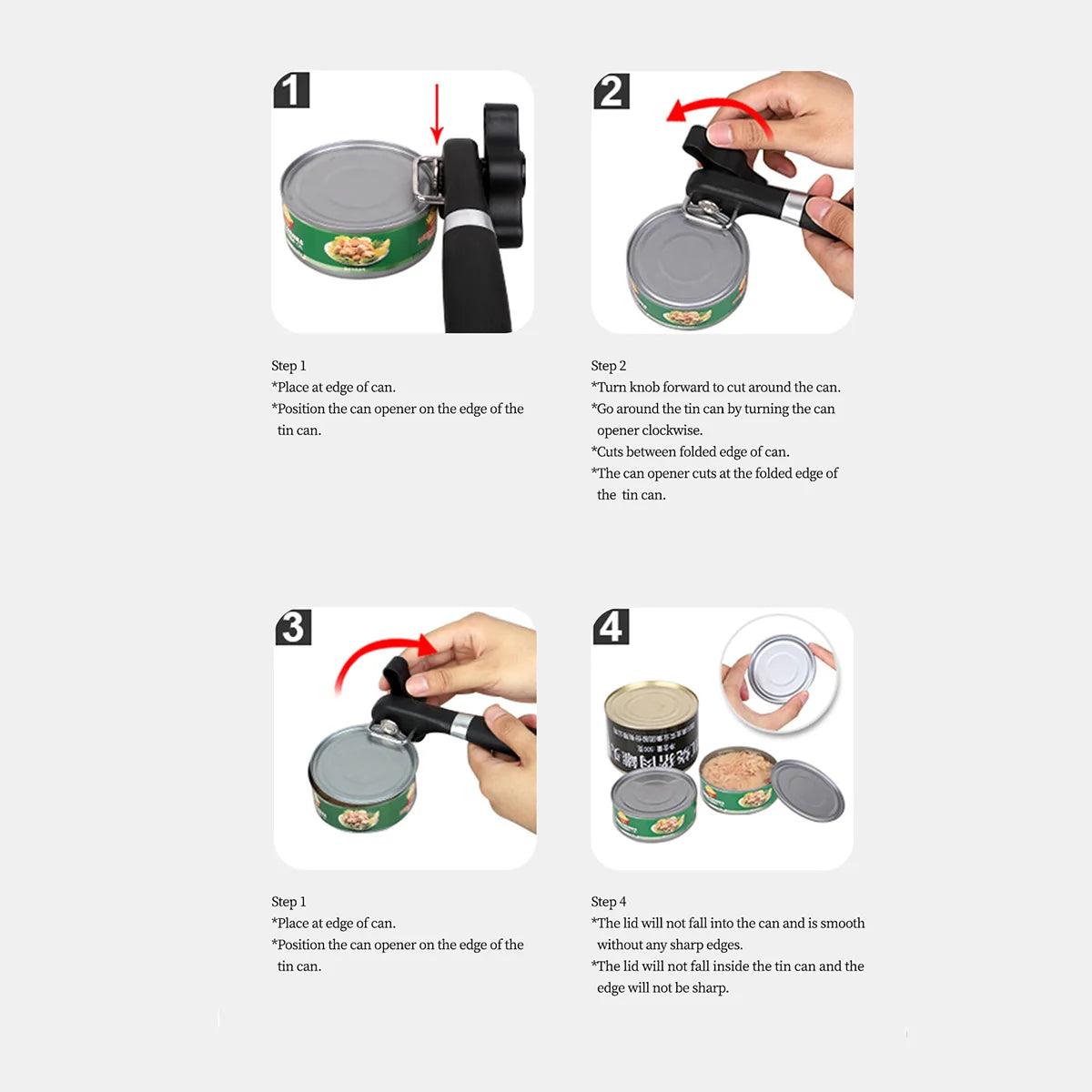 Plastic Hand Operated Can Opener With Easy Grip Side Cut Design For Safe Smooth Opening
