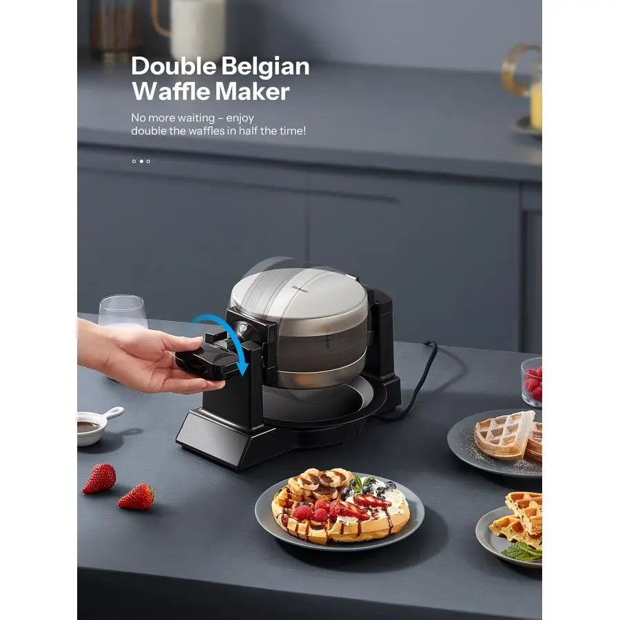 Belgian Waffle Maker Nonstick Rotating Waffle Iron With Double Flip