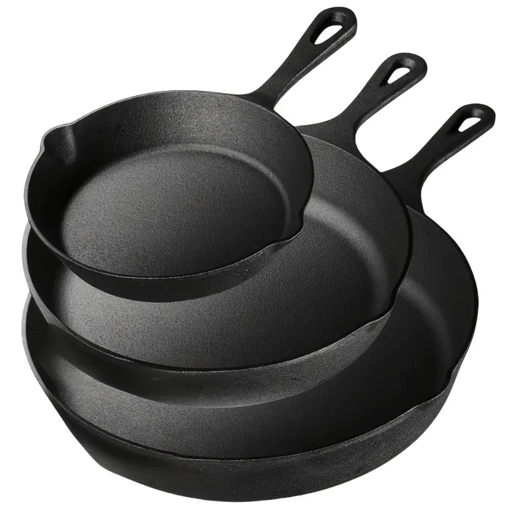 AEDG Heavy-Duty Cast Iron All-Purpose Skillet Set Nonstick OvenSafe Campfire-Ready