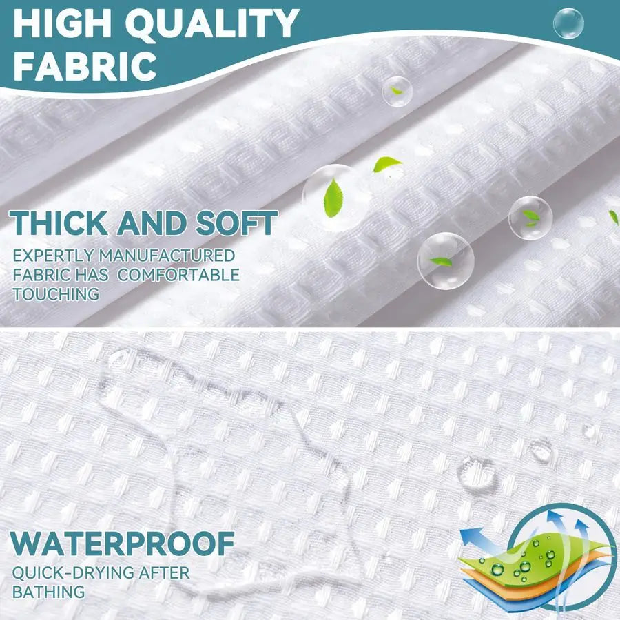 Wide Waffle Weave Shower Curtain With Snap In Liner Set With Easy Mount Flex On Rings For Fast Installation