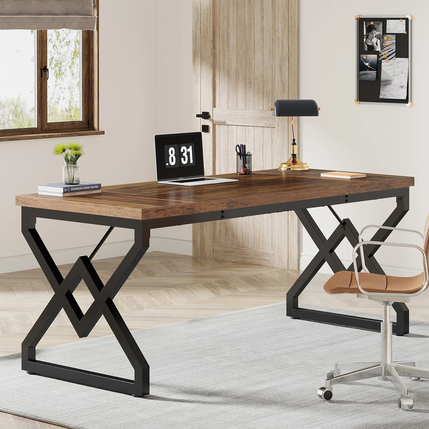 Tribesigns Industrial Executive Desk With Thick Tabletop And Metal Frame 63 Inch Long Computer Desk