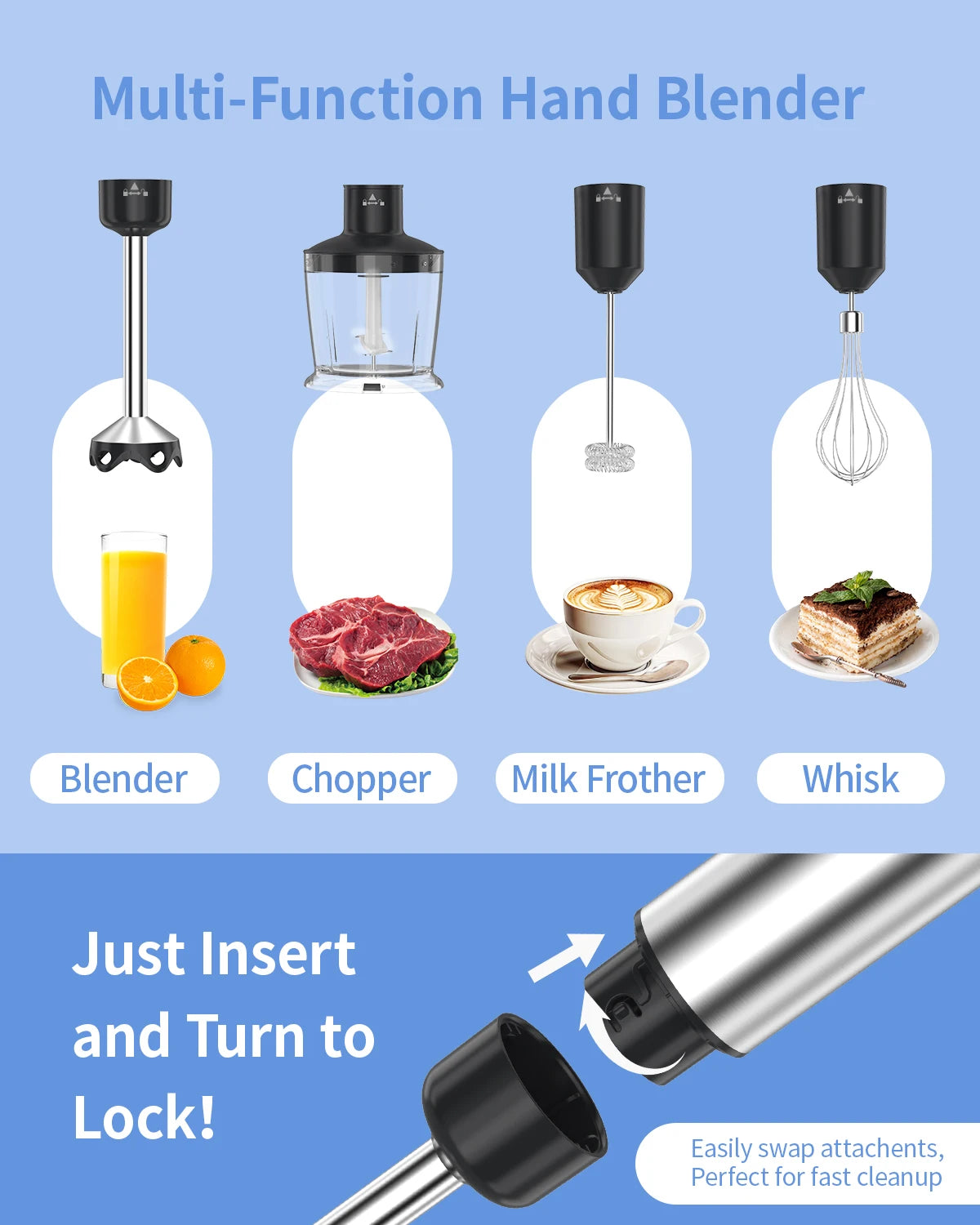 ZHIYU 1000W Electric Immersion Handheld Blender Five In One Kitchen Appliance With Stainless Steel Blades