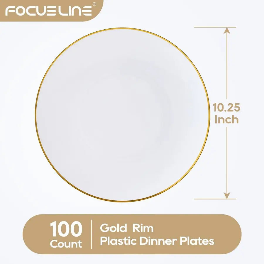 Disposable Plastic Plates 100 Count Heavy Duty Rimmed