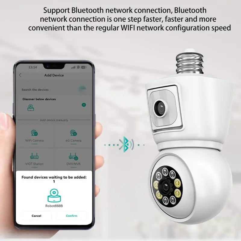 SECUEY 8MP E27 Bulb WiFi Camera 4K Dual Lens Auto Tracking Night Vision CCTV Security