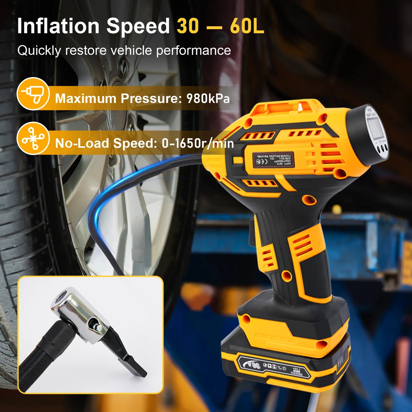 20V Car Tire Inflator Pump Air Compressor With Digital Display Auto Shutoff Precise 1 PSI Battery And 12V DC Backup