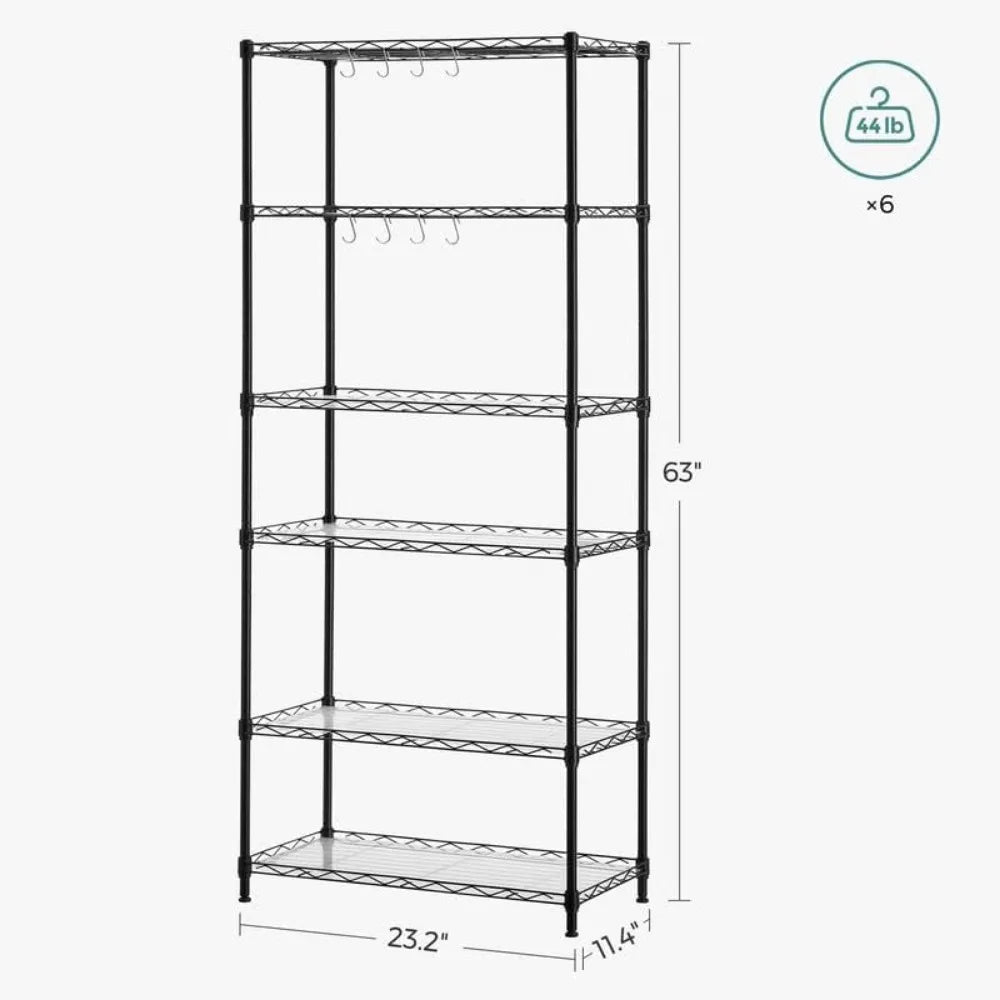 Six-Tier Wire Storage Shelves Unit With Adjustable Shelves
