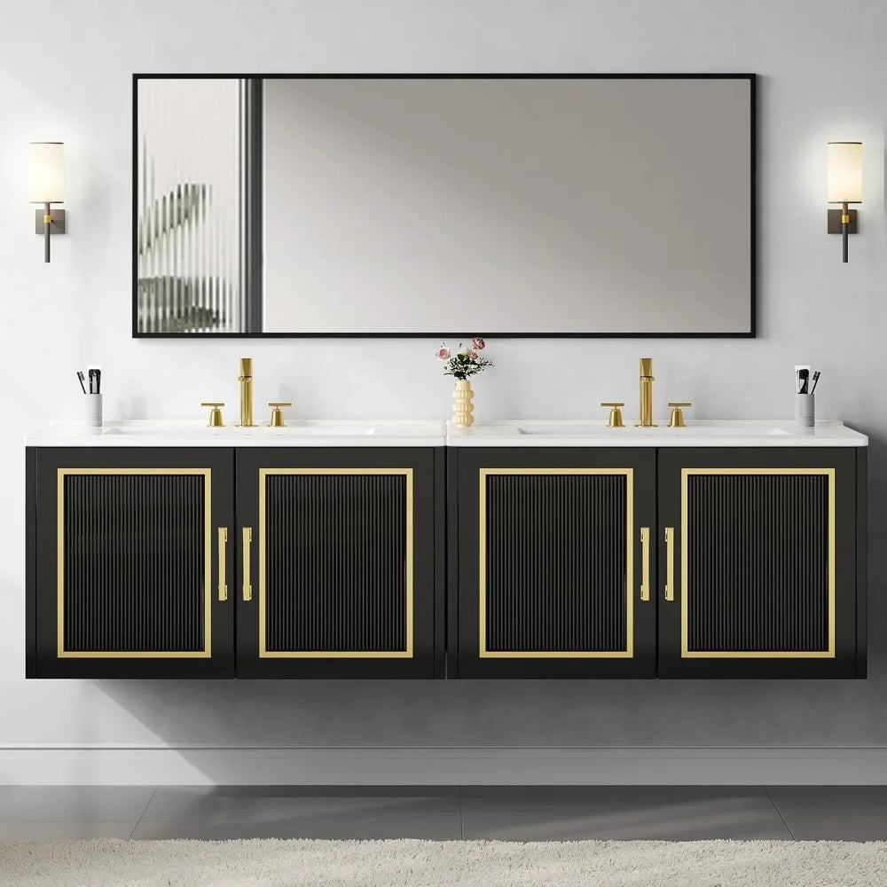30" wall-mounted modern bathroom vanity with 2 soft-close cabinets and sink