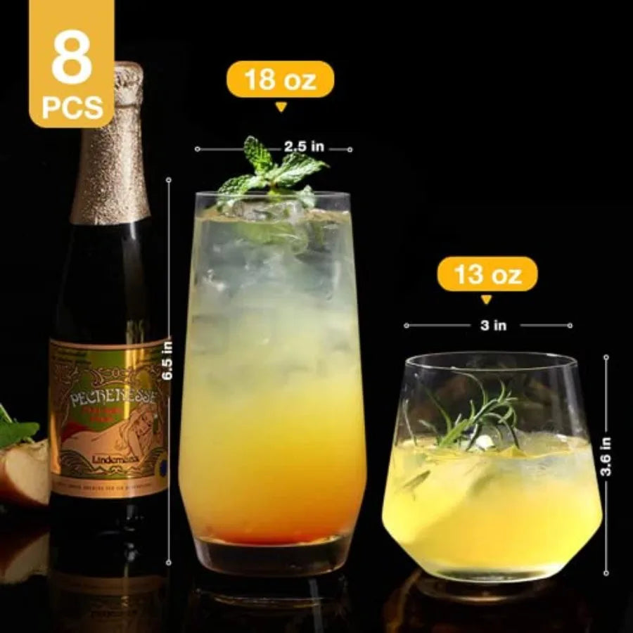 Set Of 8 Glassware Set Highball And Stemless Wine Glasses For Everyday Entertaining