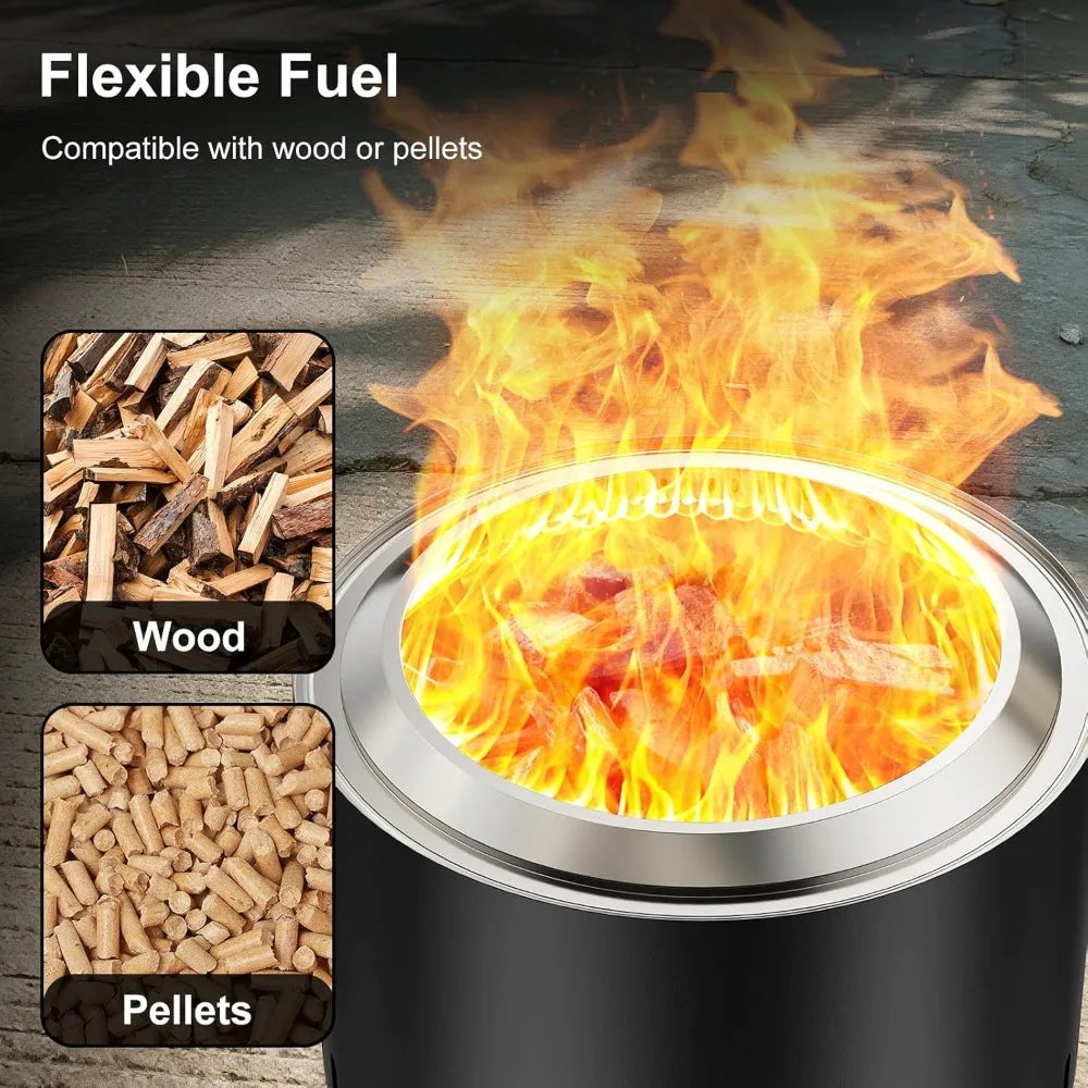 Inch Smokeless Fire Pit, Outdoor Portable Firepit with Waterproof Cover & Poker, Stainless Steel Wood Burning Fireplace for Outd