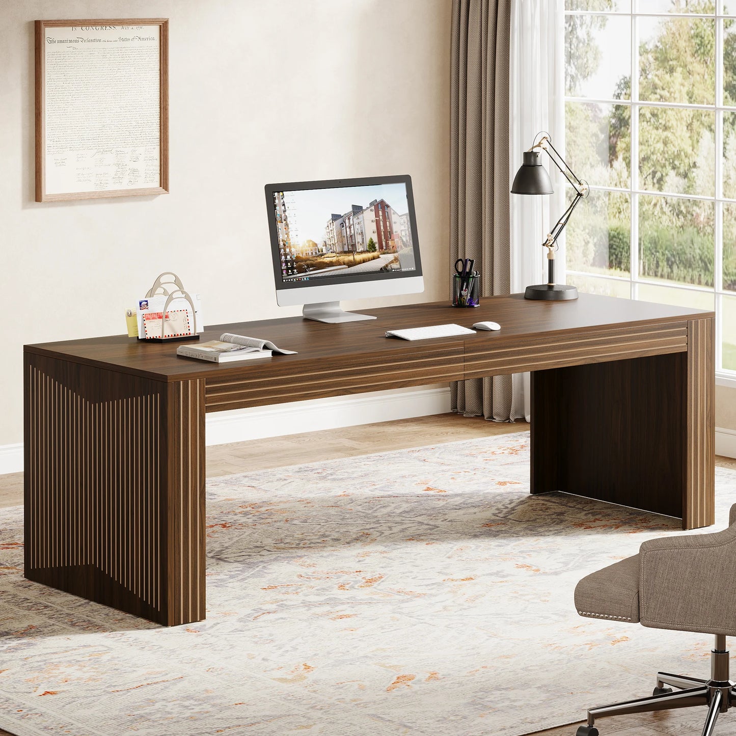 Tribesigns Double Desk For Home Office Wooden Computer Writing Table