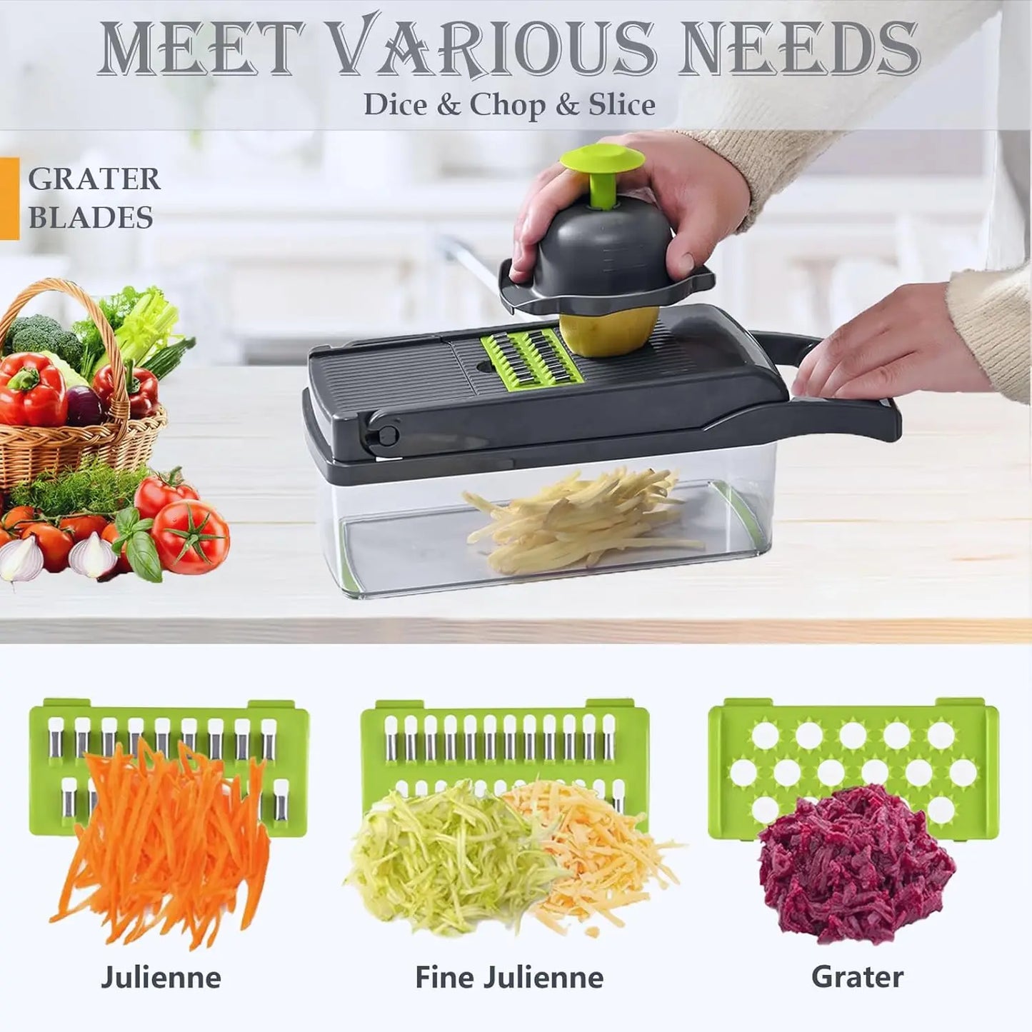 Upgraded Vegetable Chopper, Multi-Functional Easy Safe Kitchen Slicer Dicer for Fast Meal Preparation