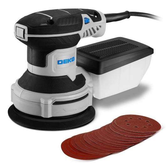 DEKO 14000 RPM Orbital Sander DKOS30A125G 300W With Dust Collection Pad And 16 Pieces Sandpaper Set