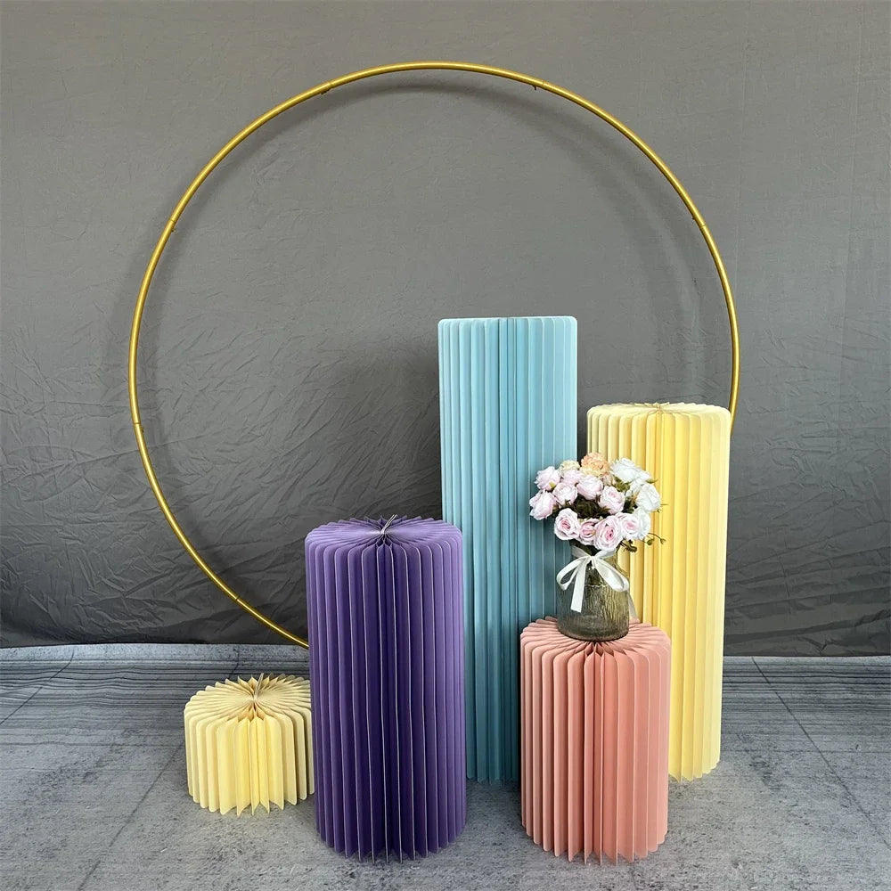 NONECN Paper Folding Cylinder Display Rack for Weddings and Events Adjustable Heights 20 to 100 cm Diameter 30 cm