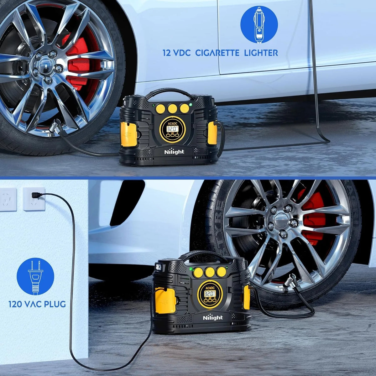 Nilight Portable Dual Power Tire Inflator 12V 110V Air Compressor For Car SUV Bicycle Fast Inflate Digital Pressure Gauge
