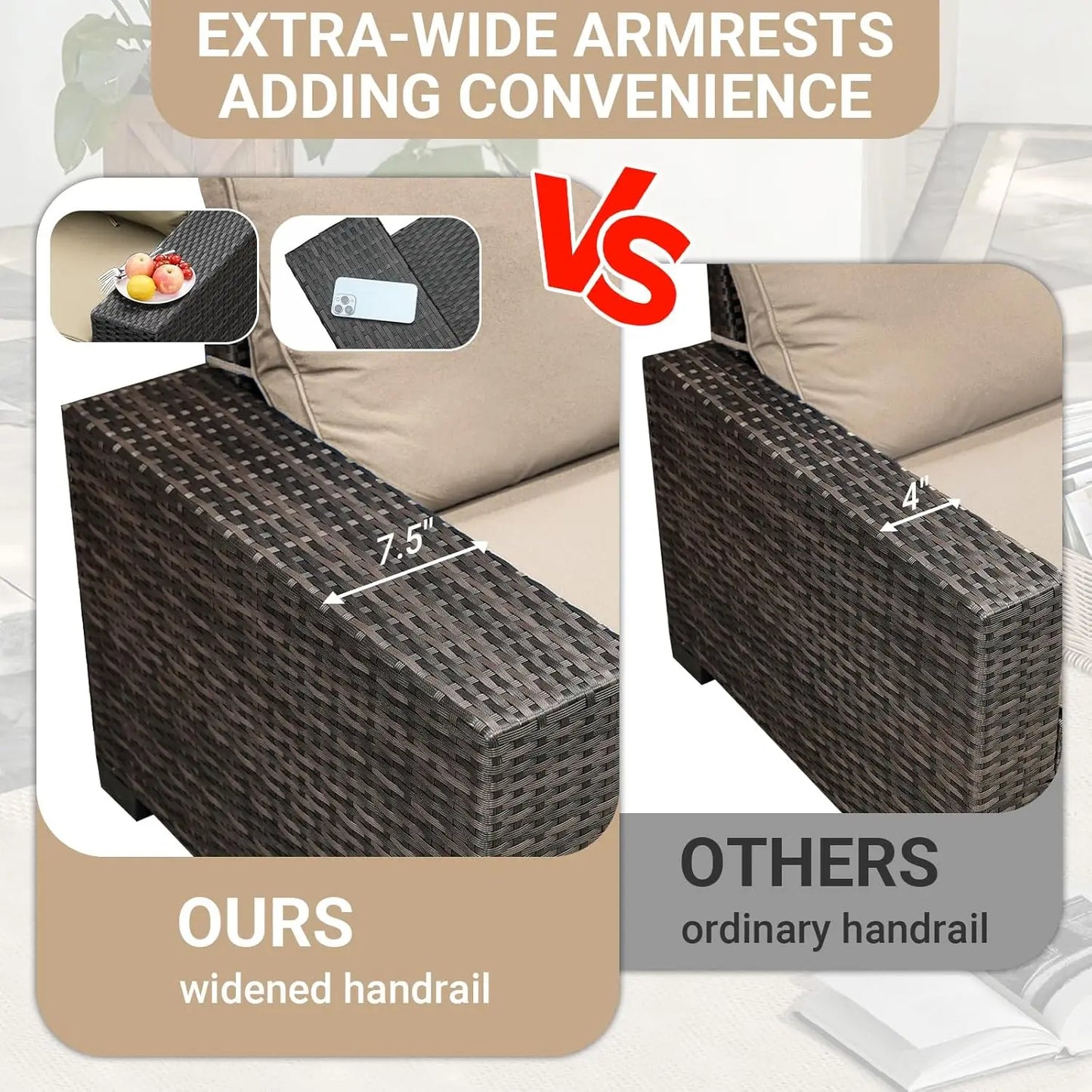 8-Piece Patio Furniture Set, All-Weather Outdoor Wicker Sectional Sofa with Cushions, Glass Table & Left and Right, Customized