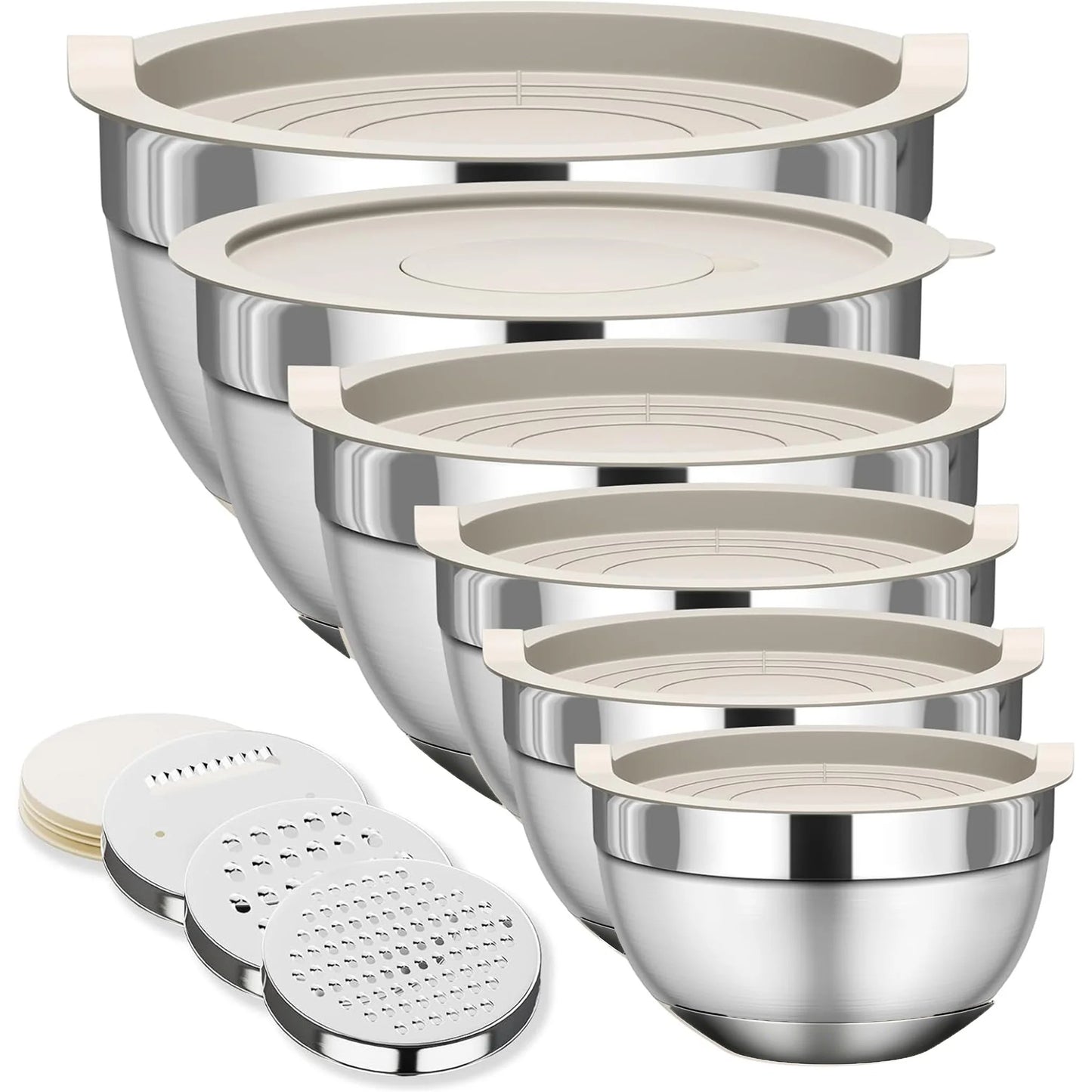 Stainless Steel Mixing Bowls With Lids Set Of 17 Pieces Six Thickened Bowls 1.1 To 4.5 Quarts For Baking And Storage