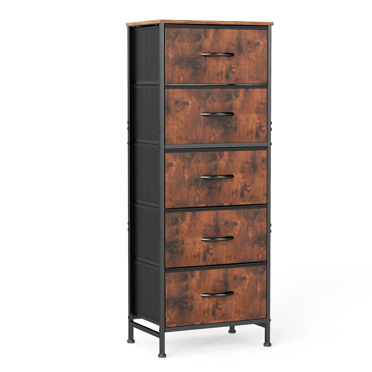 JHK Five Drawer Fabric Dresser Tall Bedroom Storage Organizer