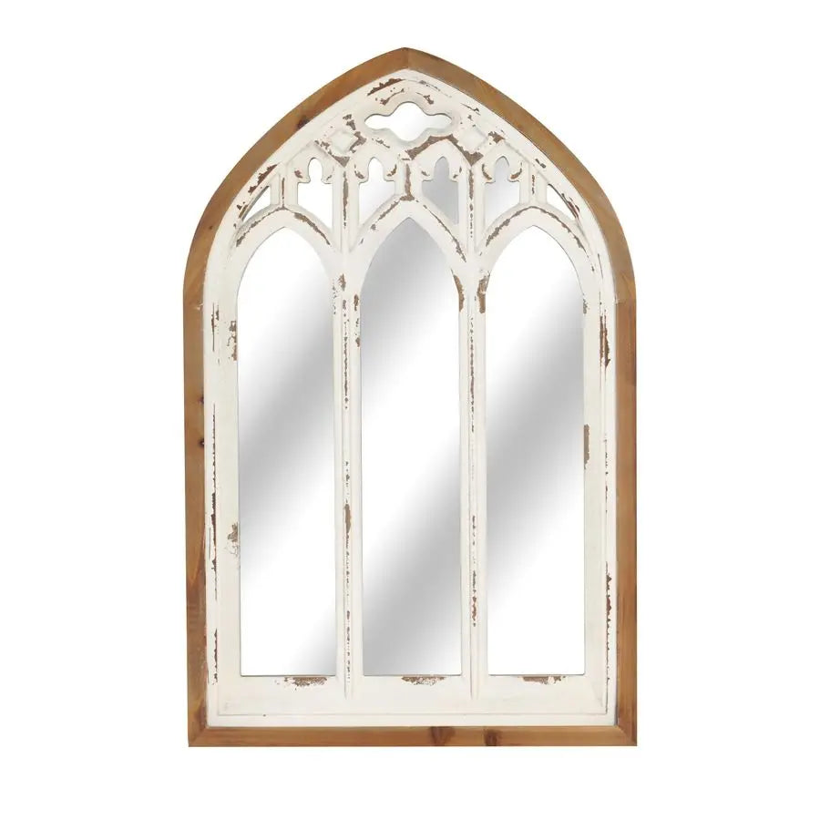 Cathedral Farmhouse Window Wall Mirror With Wooden Frame