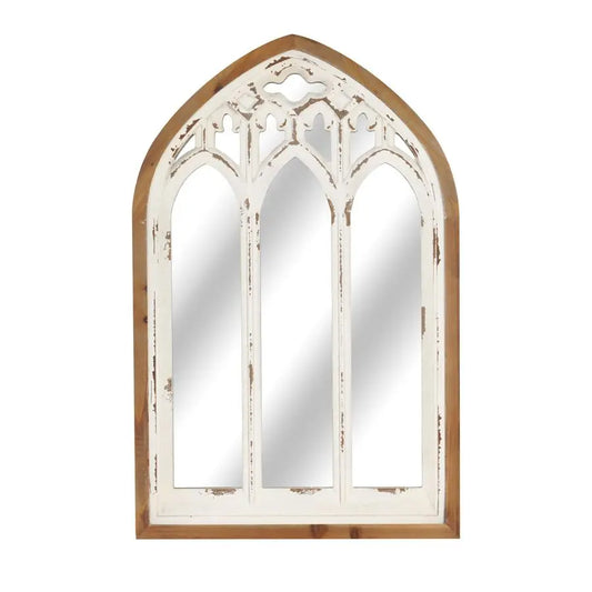 Cathedral Farmhouse Window Wall Mirror With Wooden Frame
