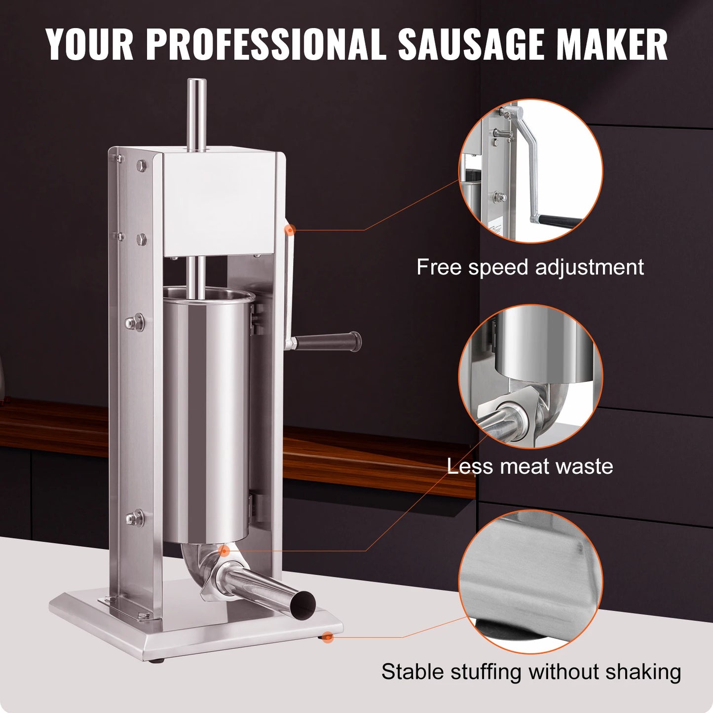 SucceBuy 3 5 L Manual Sausage Stuffer Stainless Steel Making Sausage Vertical Maker with 5 Filling Funnels for Home Commercia