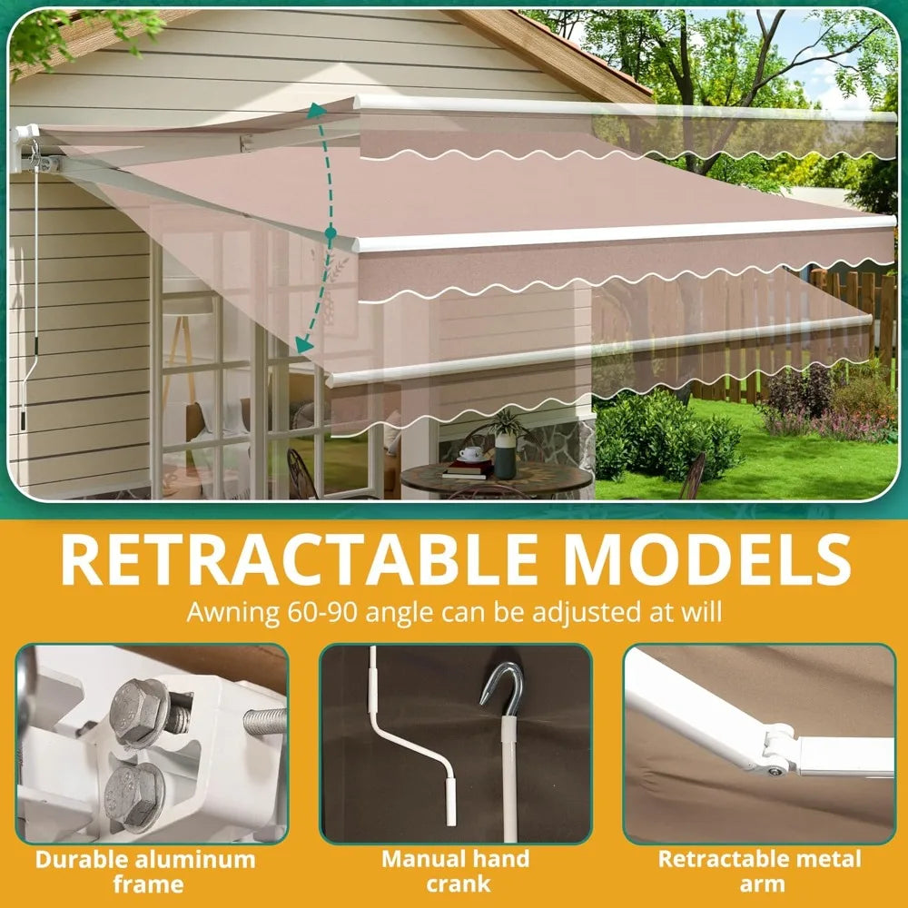 Patio Retractable Awning Sun Shade Shelter With Powder Coated Aluminum Frame Weather Ready