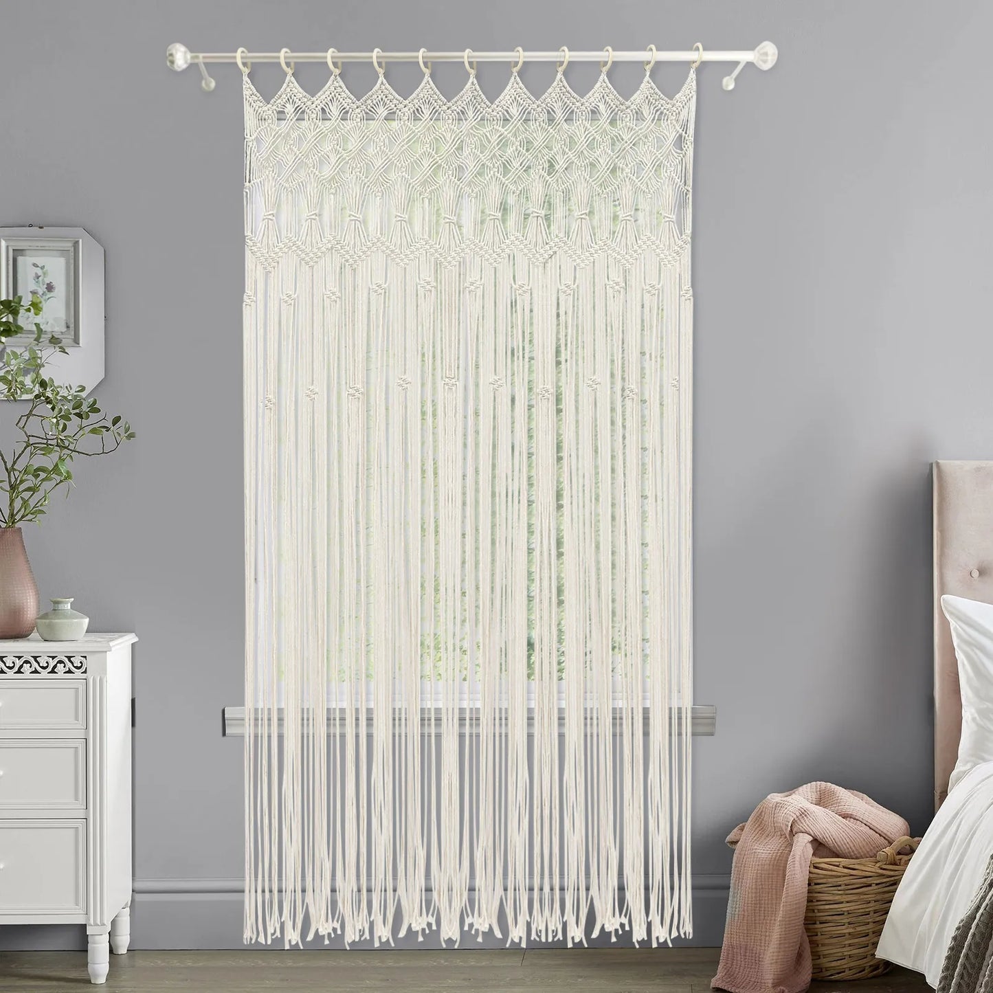 Bymaocar Boho Macrame Wall Hanging Tapestry Curtain Handmade For Living Room Decor