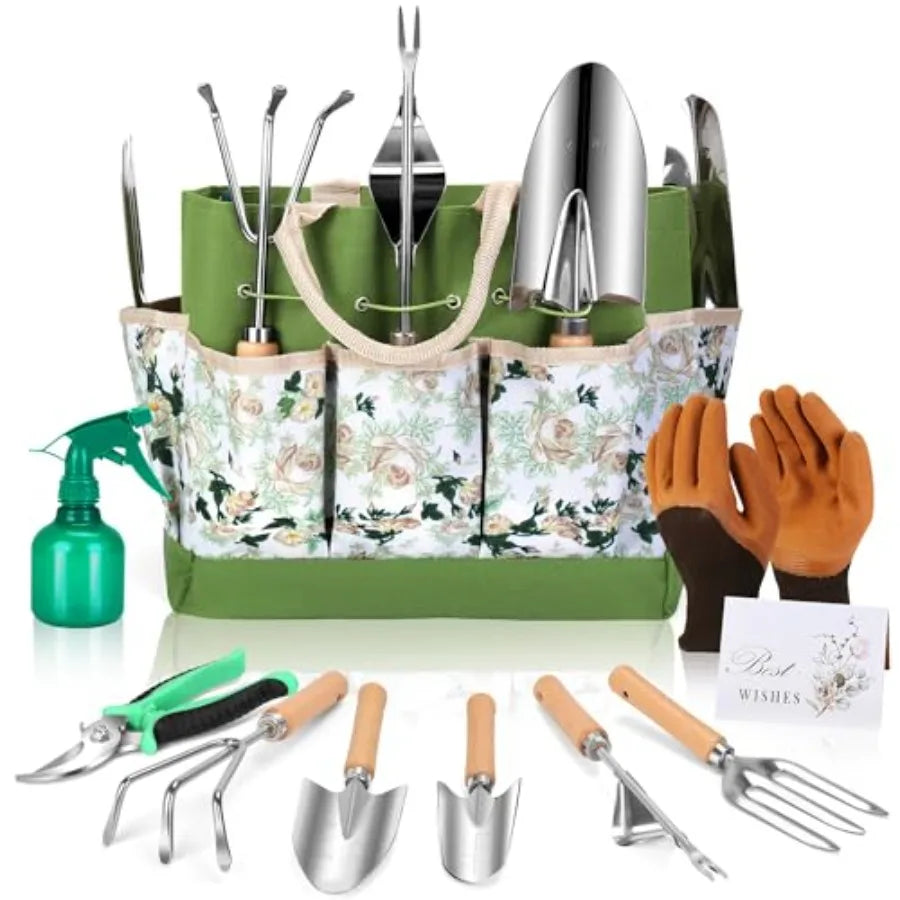 Stainless Steel Garden Tool Set Rustproof Heavy Duty Outdoor Tote