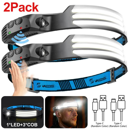 Vastfire 2 Pcs 100Mah Usb Rechargeable Headlamp With Motion Sensor