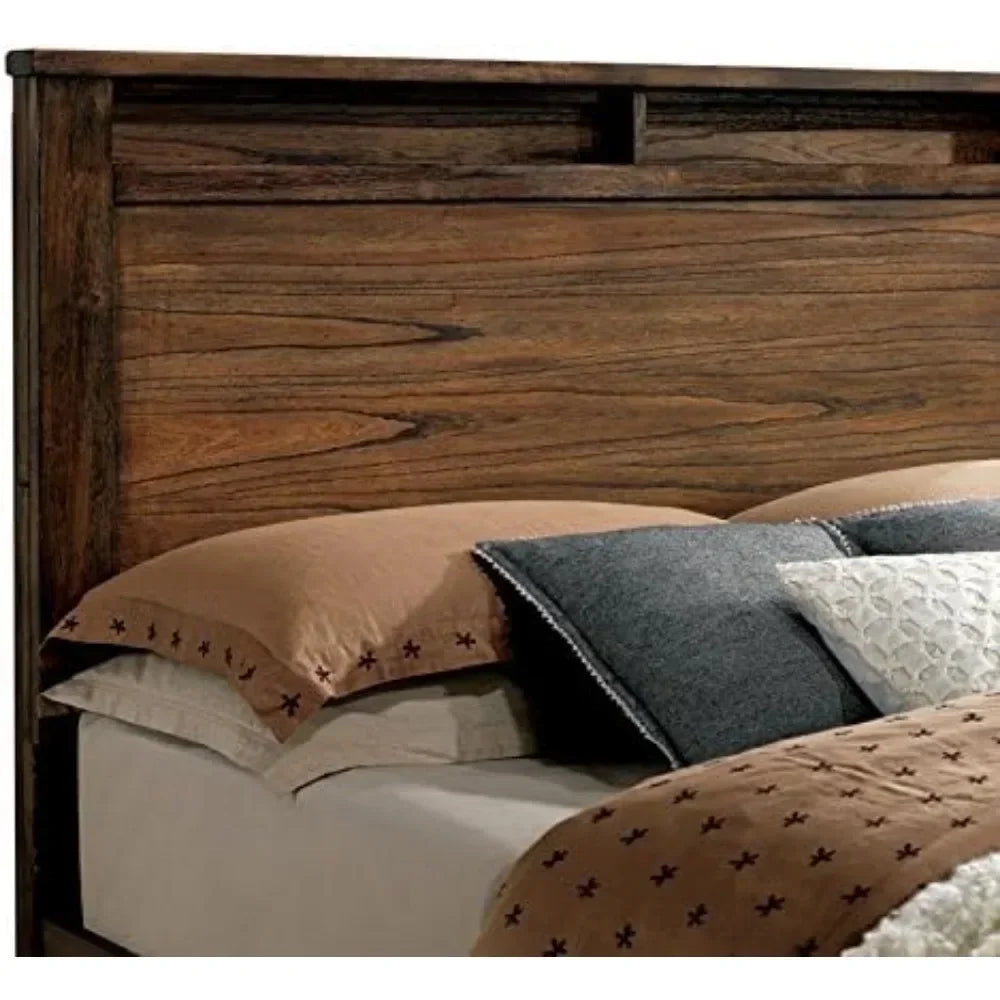 Traditional Oak Finish 6 Piece Bedroom Set For Master Suites With Solid Wood And Veneer Construction