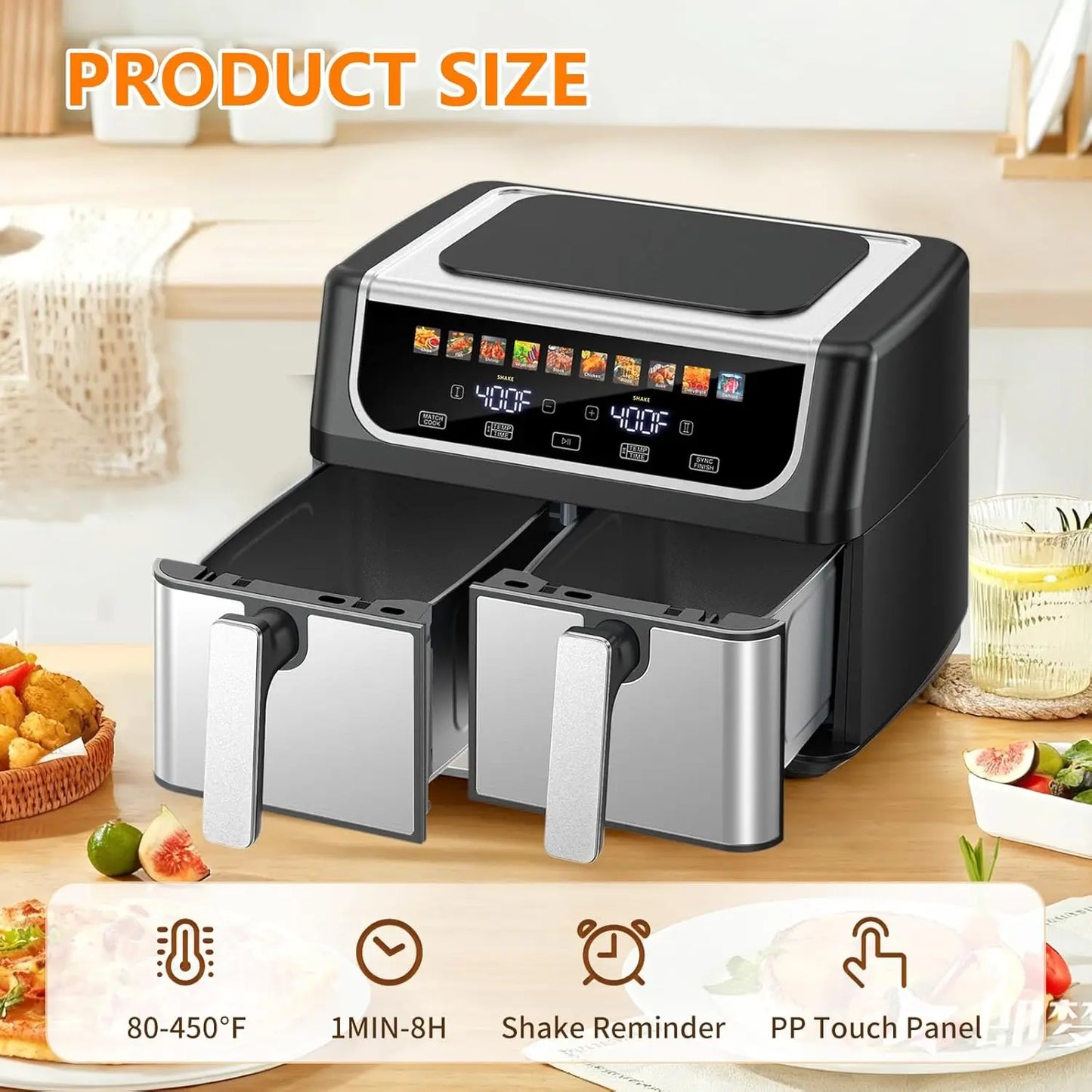 Dual Basket Air Fryer With Independent Temperature Control And Twin 4.75 Qt Baskets
