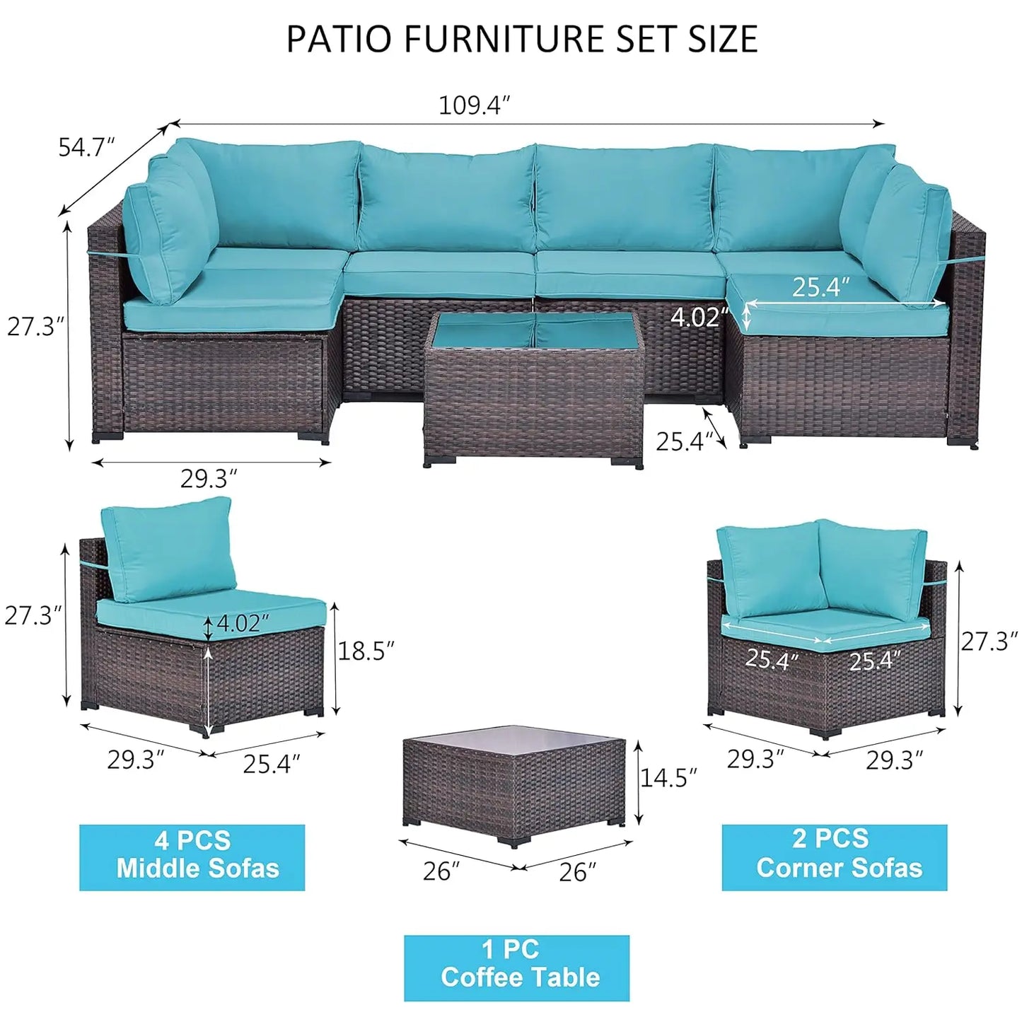 7 Pieces Outdoor Patio Furniture Set,Sectional Rattan Sofa Set Brown PE Rattan Wicker Patio Conversation Set with, Customized