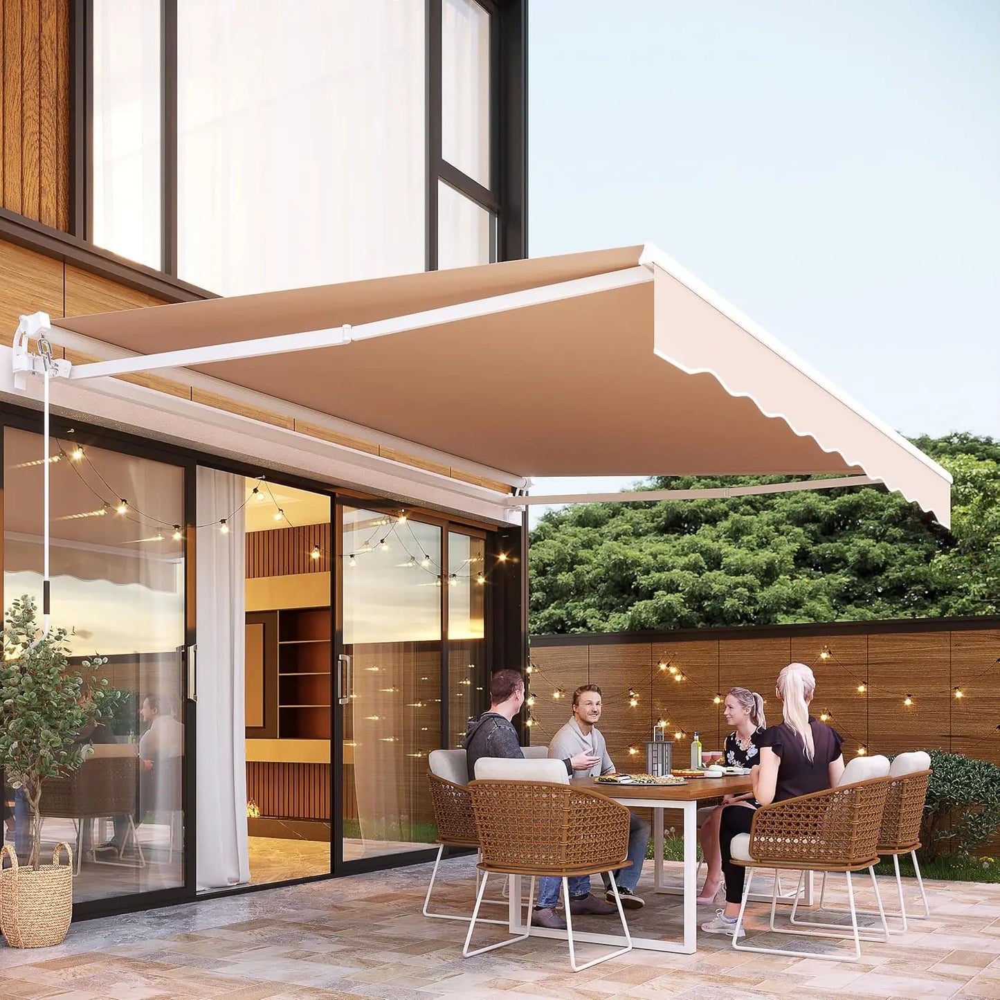 Manual Retractable Patio Awning Water Resistant Polyester Canopy And UV Protection And Rust Resistant Frame For Shade