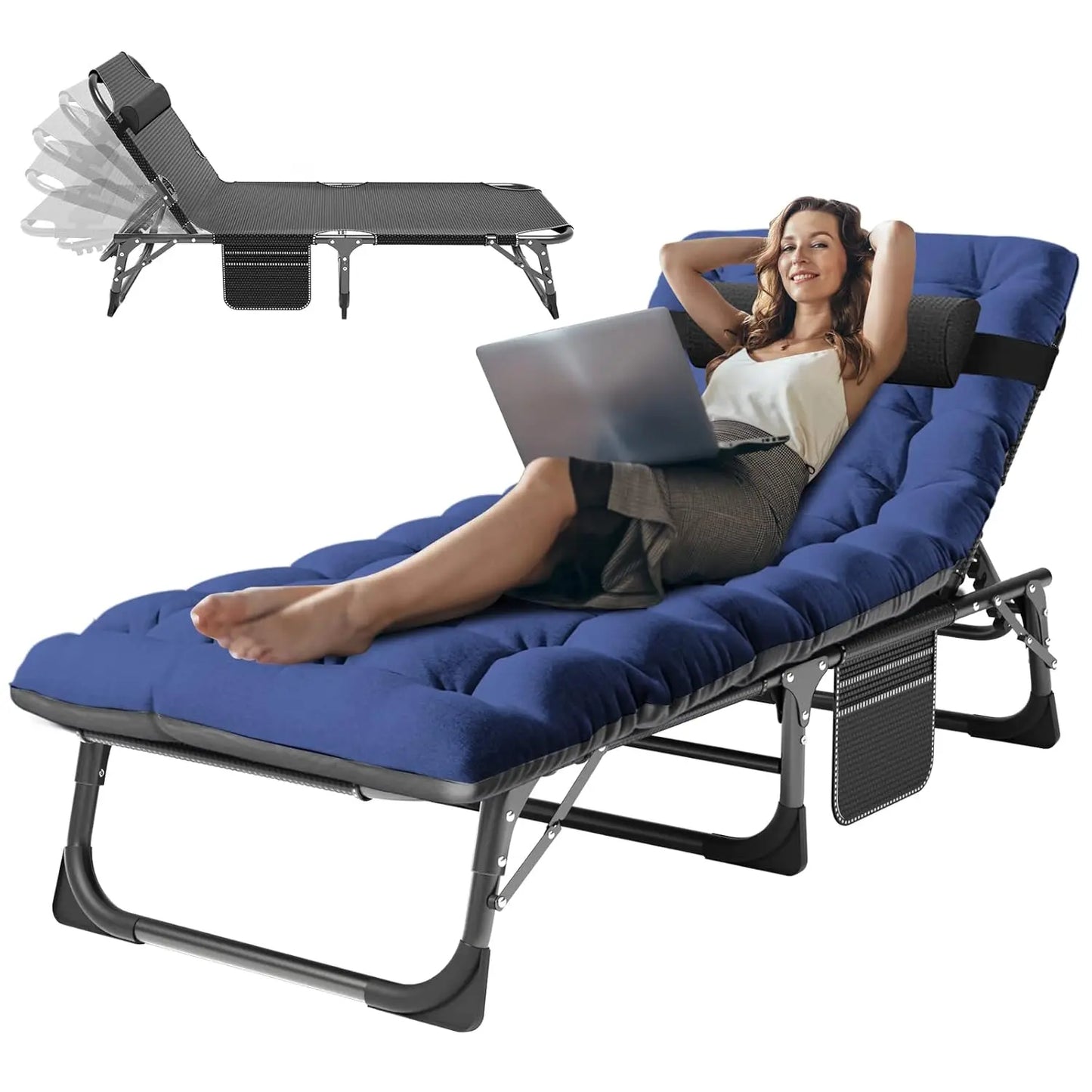 4-In-1 Outdoor Lounge Chair With Face Holes For Tanning Heavy-Duty Recliner Weather-Resistant For Poolside And RV