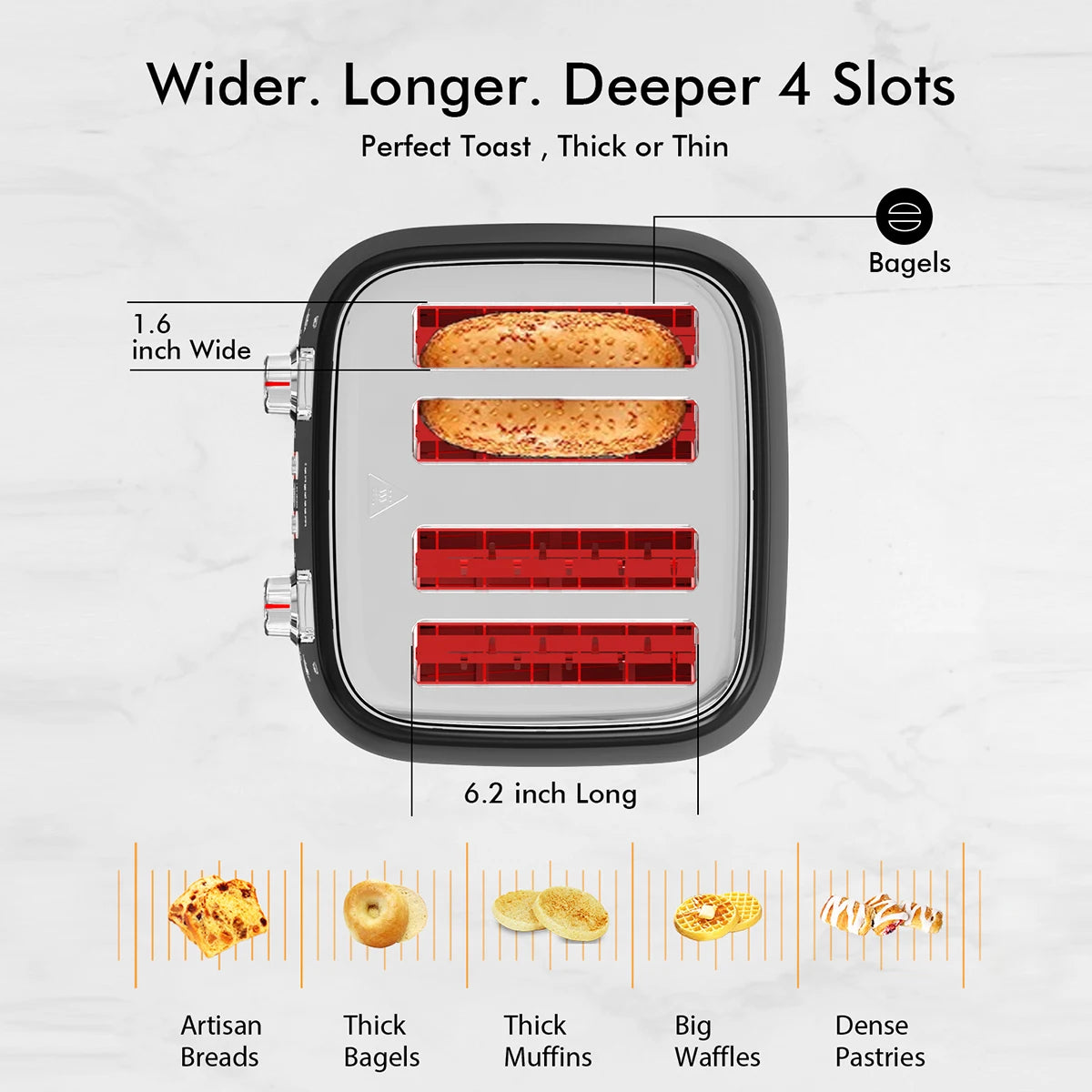 SIFENEBread Toaster With Six Settings Stainless Steel