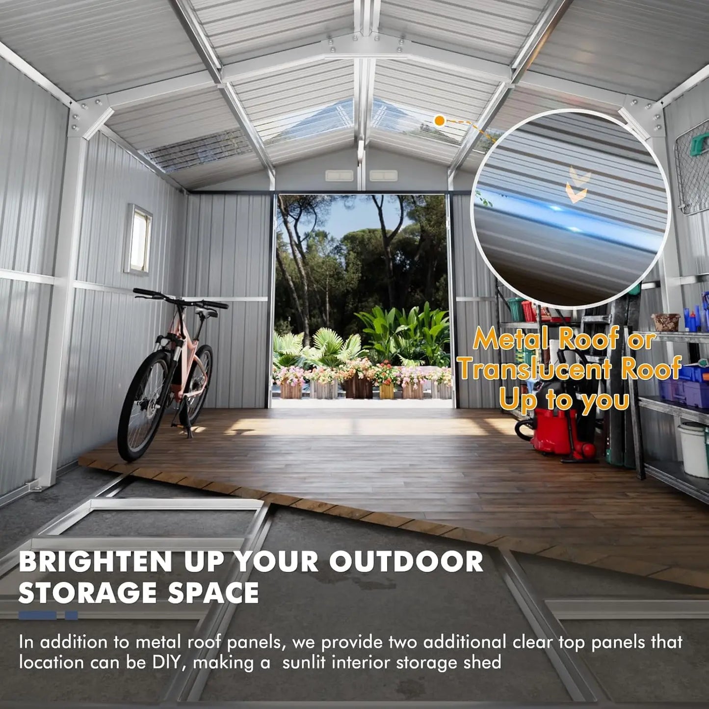 Metal Outdoor Storage Shed With Floor Base And Lockable Door