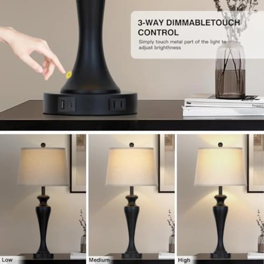 Solar Dimmable Touch Table Lamp With Built In USB And AC Outlet