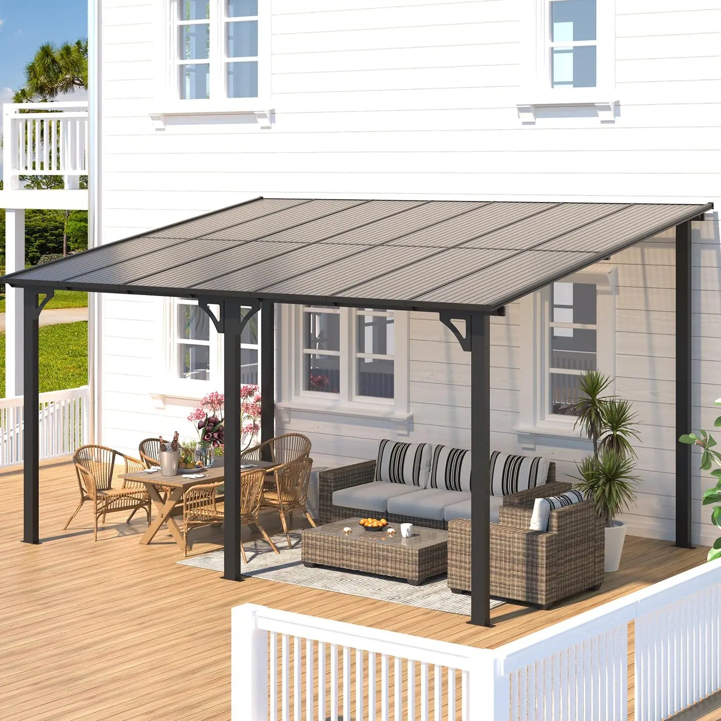 Hard Top Gazebo Pergola Wall Mounted Steel Roof